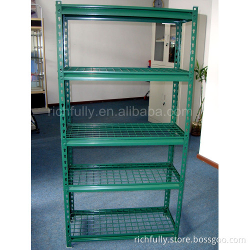 Low prices 5 layers Light DIY slotted storage rack angle iron rack with wire mesh shelf